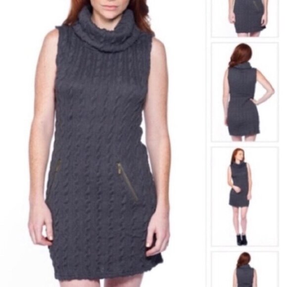 𝅺MINE Grey Cable Knit Sweater Sleeveless Dress L - Picture 1 of 8